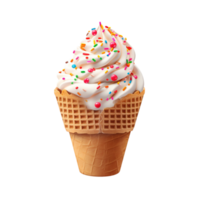 Crispy waffle cone loaded with creamy vanilla ice cream and vibrant sprinkles png