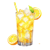 Refreshing lemonade in a glass filled with ice, lemon slices, and mint png