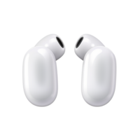 Modern wireless earbuds featuring a sleek white design with smooth curves png