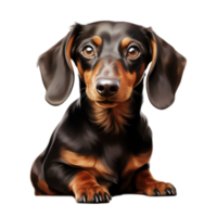 Adorable dachshund puppy sitting calmly with shiny black and tan fur png