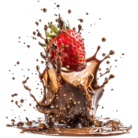 A Strawberry Dipped in Melted Chocolate with a Splashing Chocolate Texture png
