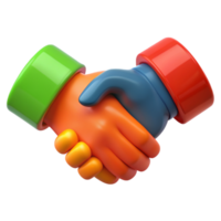 Colorful 3D Render of Two Hands Shaking in Agreement Partnership Teamwork Collaboration png