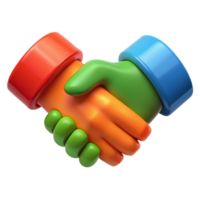Vibrant 3D Render of Two Hands Shaking in a Heart Shape Representing Partnership and Teamwork png