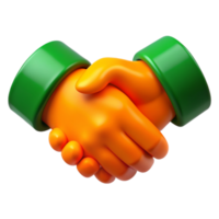 3D Render of Two Cartoon Hands Shaking in a Friendly Handshake Gesture with Green Sleeves png