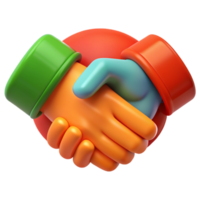 3D Render of a Colorful Cartoon Handshake Representing Agreement and Partnership png