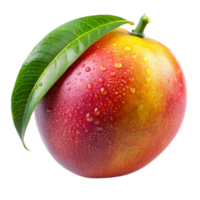 Ripe mango with water droplets and leaf png