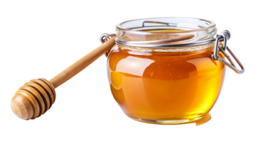 A Jar of Golden Honey with Wooden Honey Dipper png