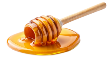 Golden Honey Dripping from a Wooden Honey Dipper on a Black Background png