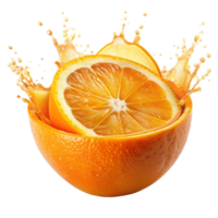 Refreshing Orange Juice Splash with Lemon Slice and Vibrant Citrus Burst png