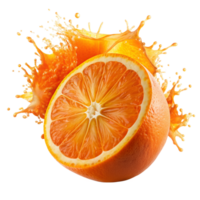 A Juicy Orange Sliced in Half with Splashing Orange png
