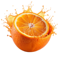 A Sliced Orange with Splashing Juice on Black Background, Fresh Citrus Fruit, Healthy Vitamin C png