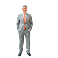 Portrait of a successful businessman in a light grey suit and orange tie png