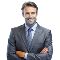 Confident and Successful Businessman in a Gray Pinstripe Suit png