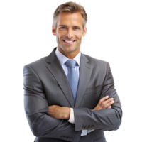 Portrait of a Successful Confident Businessman in a Gray Pinstripe Suit png