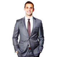Portrait of a smiling businessman in a gray suit and red tie png
