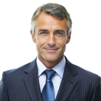 Portrait of a successful businessman in a pinstripe suit, confident and professional headshot png