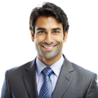 Portrait of a Smiling Confident Indian Businessman in a Gray Pinstripe Suit and Blue Tie png