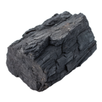 Highresolution closeup image of a single piece of black charcoal showing detailed texture and grain png