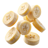 Multiple Slices of Ripe Banana Falling on Black Background png