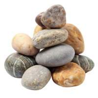 A Collection of Smooth River Rocks Stacked in a Pyramid Shape on a Black Background png