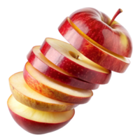 A Perfectly Sliced Red Apple in Mid Air Several Slices Showing the Inside of the Apple png
