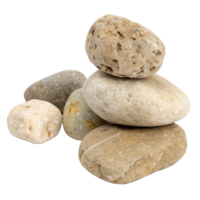 un apilar de suave bronceado y beige río rocas en un negro antecedentes png