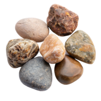 Collection of six multicolored stones of various shapes and sizes png