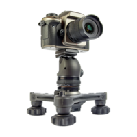 Highend professional DSLR camera mounted on a sturdy tripod with a precision ball head for enhanced stability and accurate positioning during photography or videography sessions png