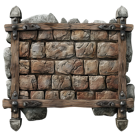 Medieval Stone Wall Frame Rustic Wooden Border Texture Background Design Element png