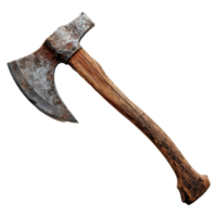 A Rusty Old Broad Axe with a Weathered Wooden Handle png
