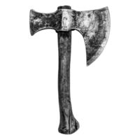 Ancient Weathered Double Bit Axe with Wooden Handle Isolated on White Background png