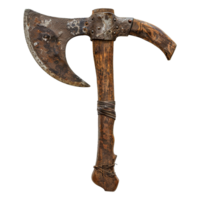 Ancient Rusty Axe with Wooden Handle and Leather Wrap, Medieval Weapon, Historical Relic, Vintage Tool png
