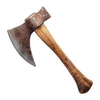 A Rustic Old Weathered Axe with a Wooden Handle Isolated on White Background png
