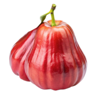 Two ripe red wax apples on a black background, vibrant and glossy png