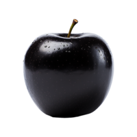 A Single Black Apple with Water Droplets Highlighted Against a White Background png