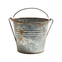 Rustic Vintage Galvanized Metal Bucket with Handle, Weathered and Patinaed png