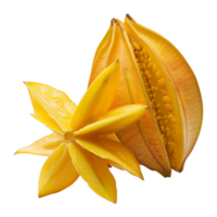 Closeup of a ripe star fruit and a star apple showing vibrant yellow color and juicy texture png