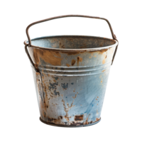 Rustic Vintage Metal Bucket with Handle, Weathered and Patina, Antique Grey and Brown Tones png