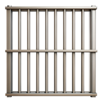 A metallic gray prison cell bars or jail bars rendering showing a section of a metal gate or fence png