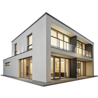Modern Two Story House with Large Windows and Balcony Architectural Design png