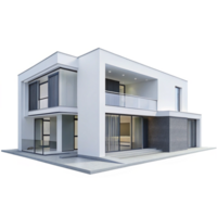Modern Two Story House Architectural Design with Balcony and Large Windows png