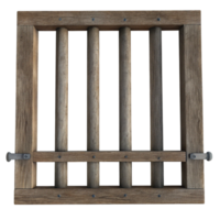 Rustic Wooden Gate with Vertical Slats and Metal Hinges a 3D Render of a Weathered Wooden Structure png