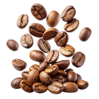Roasted Coffee Beans Falling onto a Pile of Beans Against a Black Background png