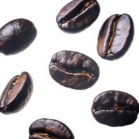 Closeup of Roasted Coffee Beans Falling on Black Background Coffee Beans Aroma Caffeine Beverage png
