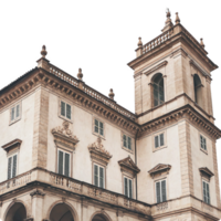 Magnificent Italianate Palace Architecture Featuring Intricate Stonework and Elegant Shutters png