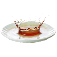 Stunning Closeup of a Dark Liquid Splashing into a White Saucer Creating a Beautiful Crown Shape png