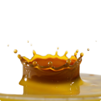 Stunning Closeup of a Golden Liquid Splashing on a Dark Background Creating a Beautiful Crown Shape with Tiny Droplets Flying png