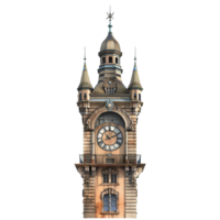 Elegant Clock Tower Architectural Design Featuring Intricate Details and a Large Clock Face png
