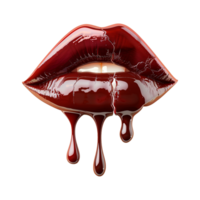 Sensual Red Lips with Melted Chocolate Dripping Down Glossy and Shiny Texture png