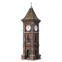 A Detailed 3D Render of an Old Brick Clock Tower with Two Faces png
